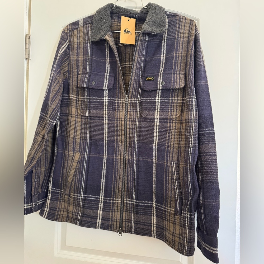 Quiksilver Campo Zip Flannel Purple Plaid Shirt Jacket size medium